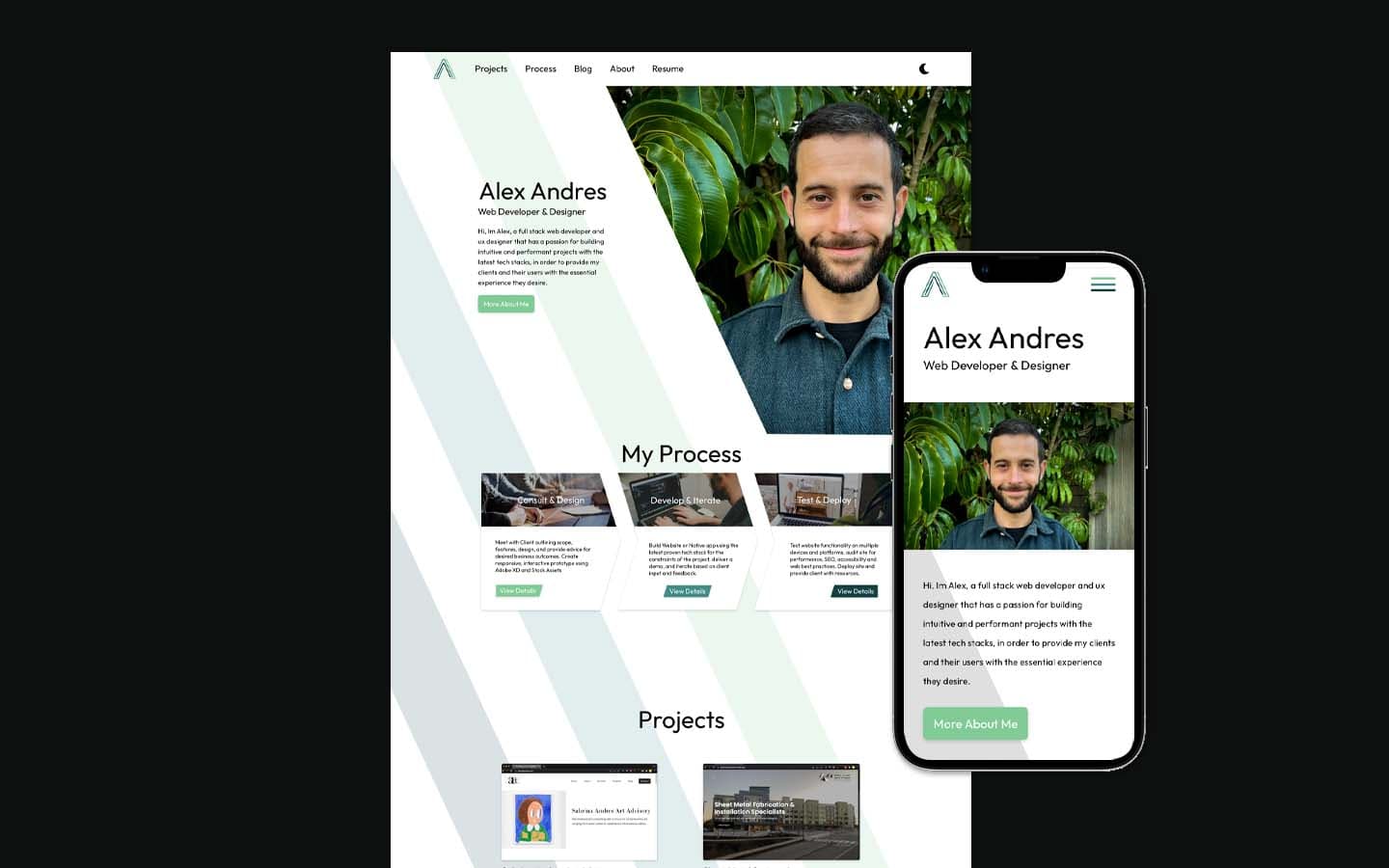Alex Andres Developer Portfolio Desktop and MobileMockup Image