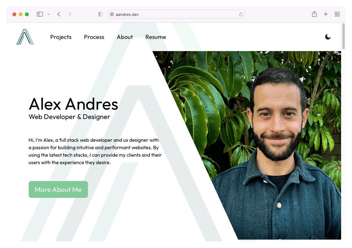 Alex Andres Developer Portfolio Homepage Screenshot