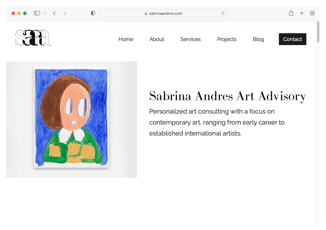 Sabrina Andres Art Advisory Homepage Screenshot